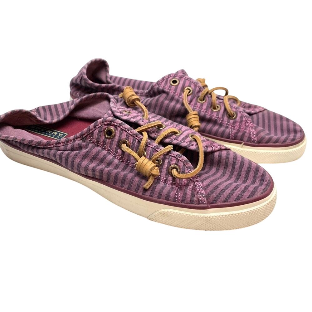 SPERRY TOP SIDER Striped Boat Canvas Purple Shoes sz 10